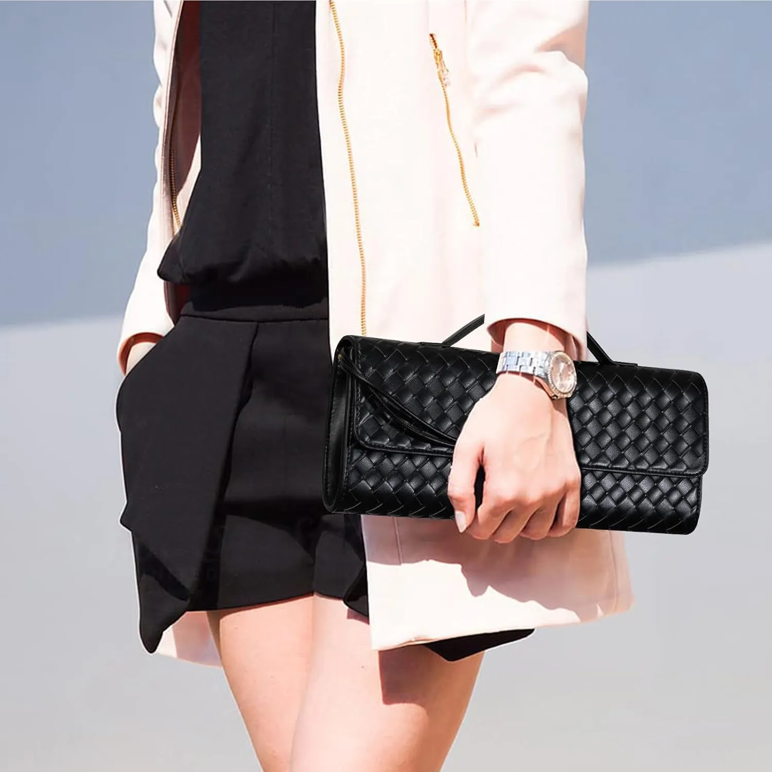 Woven Bag Clutch Purse for Women Ladies Party Handbag Wedding Cocktail Prom Crossbody Shoulder Bag