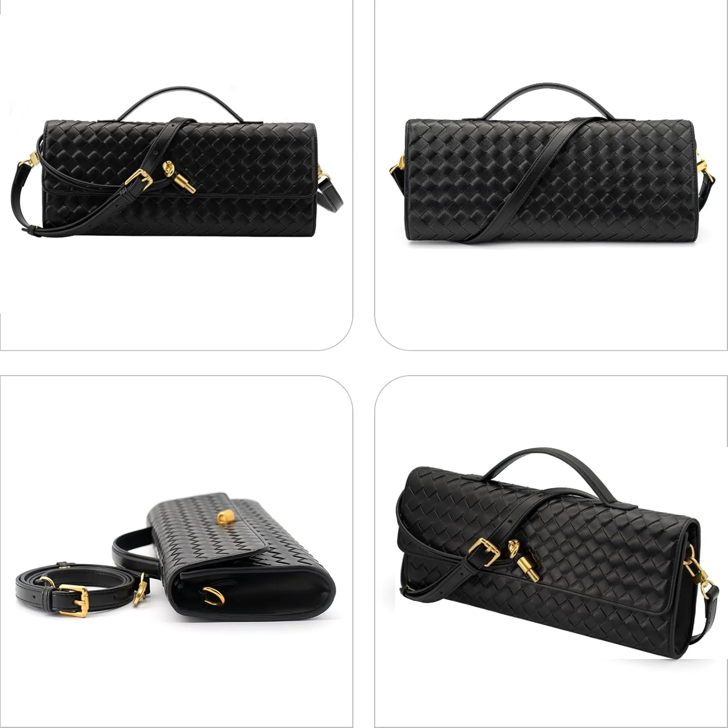 Woven Bag Clutch Purse for Women Ladies Party Handbag Wedding Cocktail Prom Crossbody Shoulder Bag