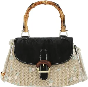 Woven Satchel Handbag Rural Style Box Bag Bamboo Handle New Chinese-Shoulder Crossbody Purse