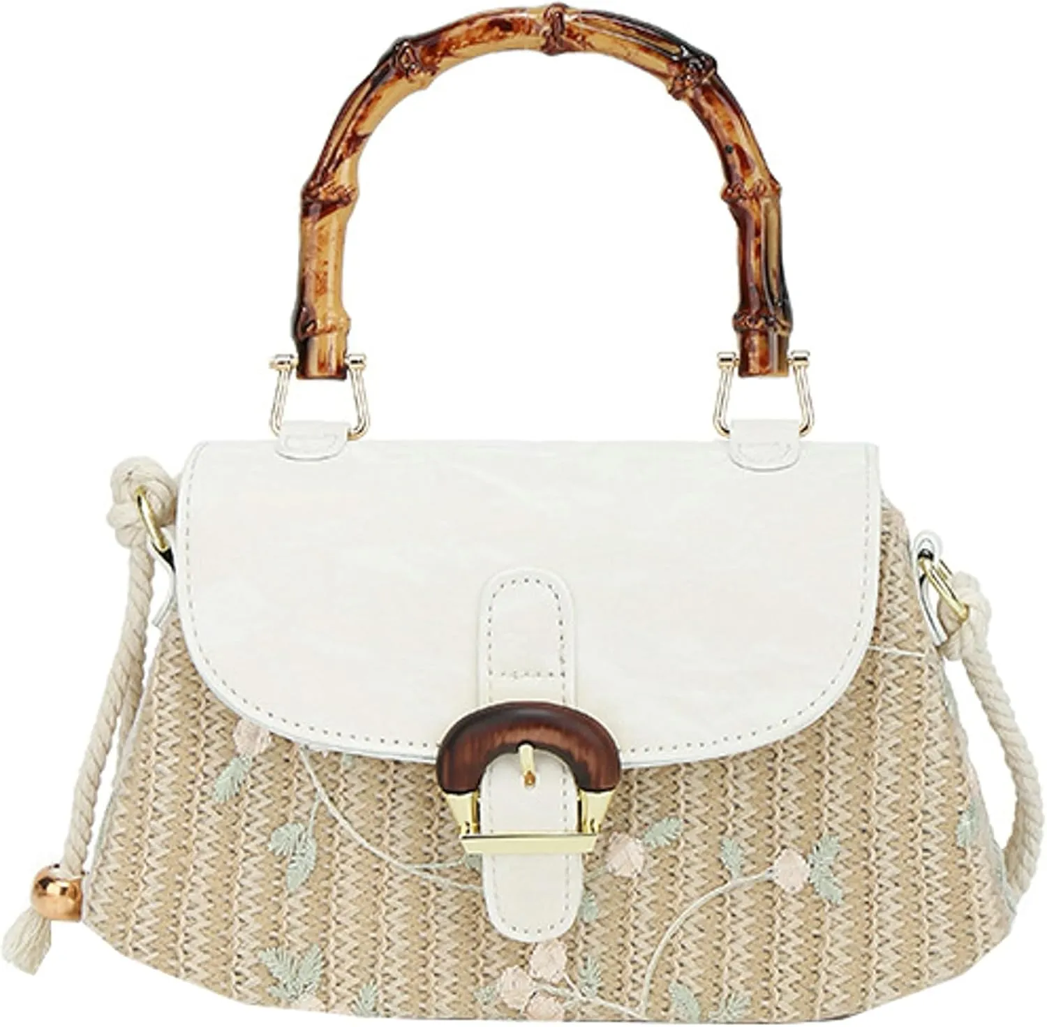 Woven Satchel Handbag Rural Style Box Bag Bamboo Handle New Chinese-Shoulder Crossbody Purse