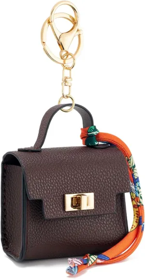 WOZEAH Mini Backpack Keychain for Women,Small Change Pouch Coin Purse Twist-lock with Key Headset Bag（Brown）