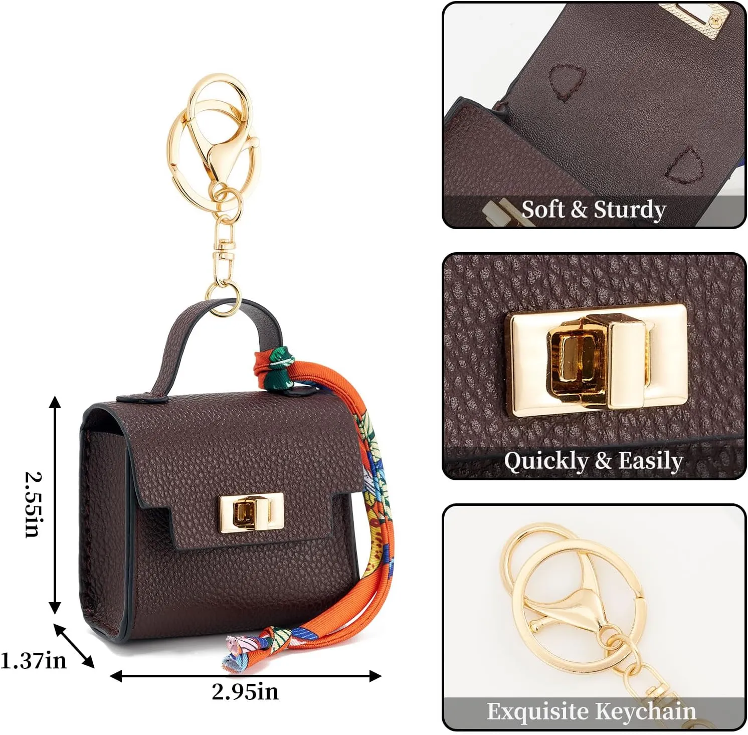 WOZEAH Mini Backpack Keychain for Women,Small Change Pouch Coin Purse Twist-lock with Key Headset Bag（Brown）