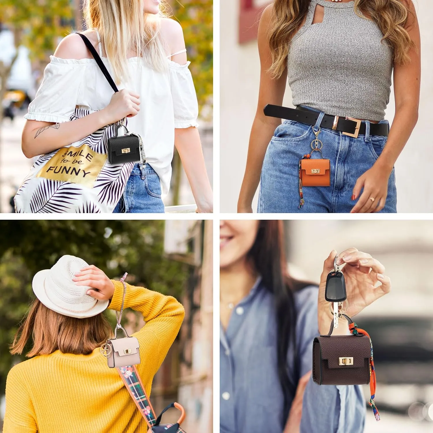 WOZEAH Mini Backpack Keychain for Women,Small Change Pouch Coin Purse Twist-lock with Key Headset Bag（Brown）