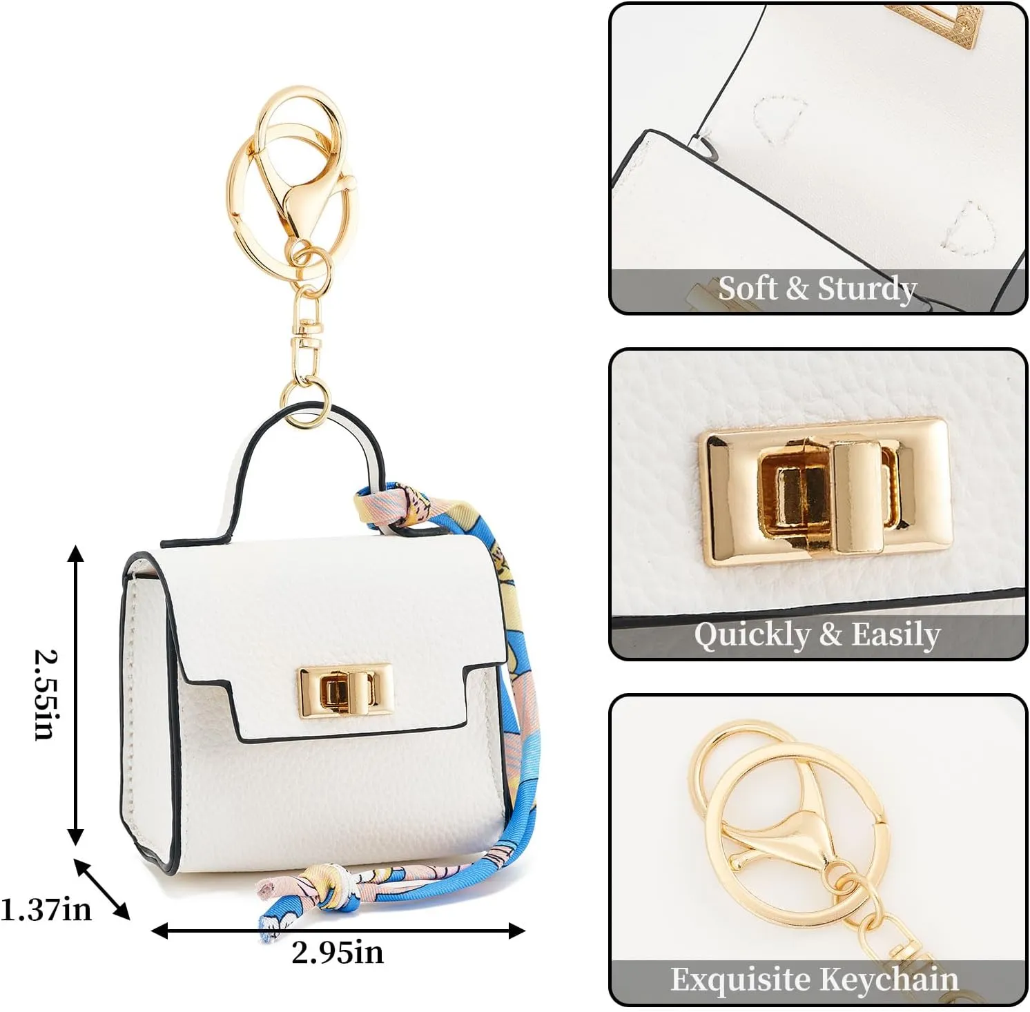 WOZEAH Mini Backpack Keychain for Women,Small Change Pouch Coin Purse Twist-lock with Key Headset Bag（White）