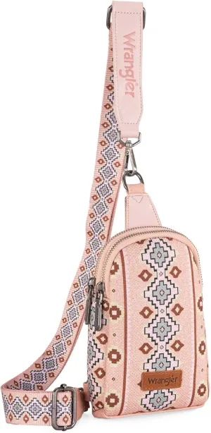 Wrangler Aztec Crossbody Sling Bags for Women Southwestern Print Purse with Detachable Strap