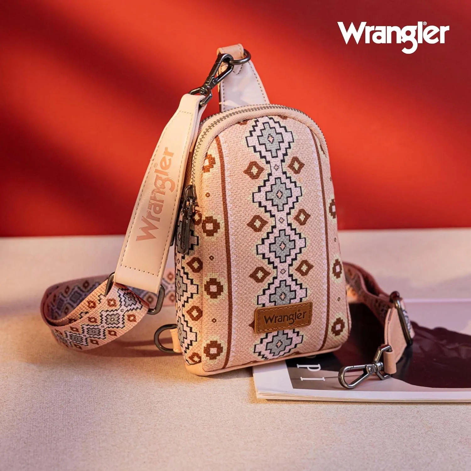 Wrangler Aztec Crossbody Sling Bags for Women Southwestern Print Purse with Detachable Strap