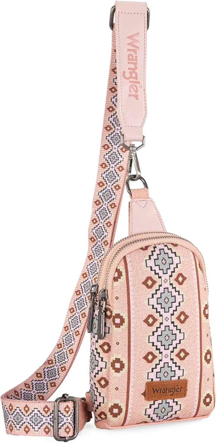Wrangler Aztec Crossbody Sling Bags for Women Southwestern Print Purse with Detachable Strap