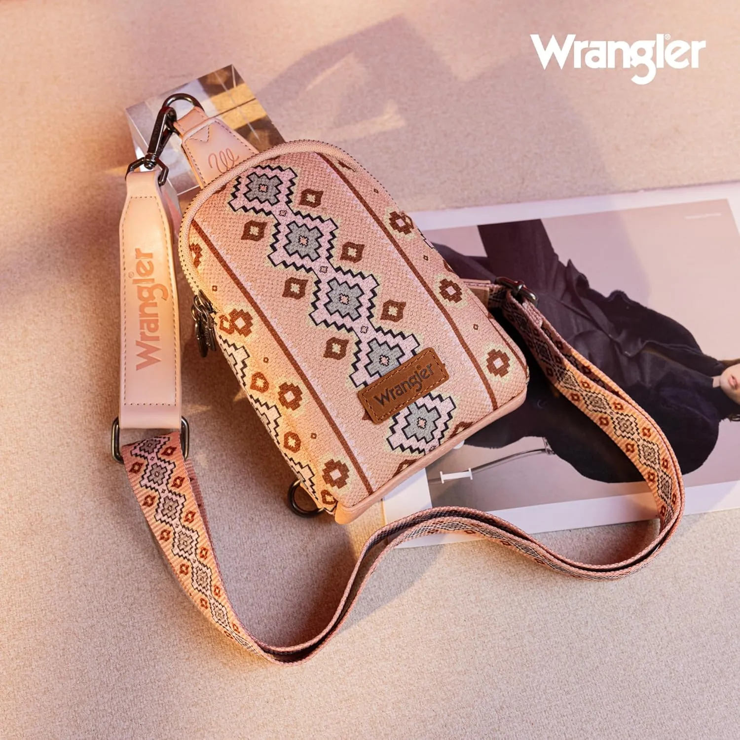 Wrangler Aztec Crossbody Sling Bags for Women Southwestern Print Purse with Detachable Strap