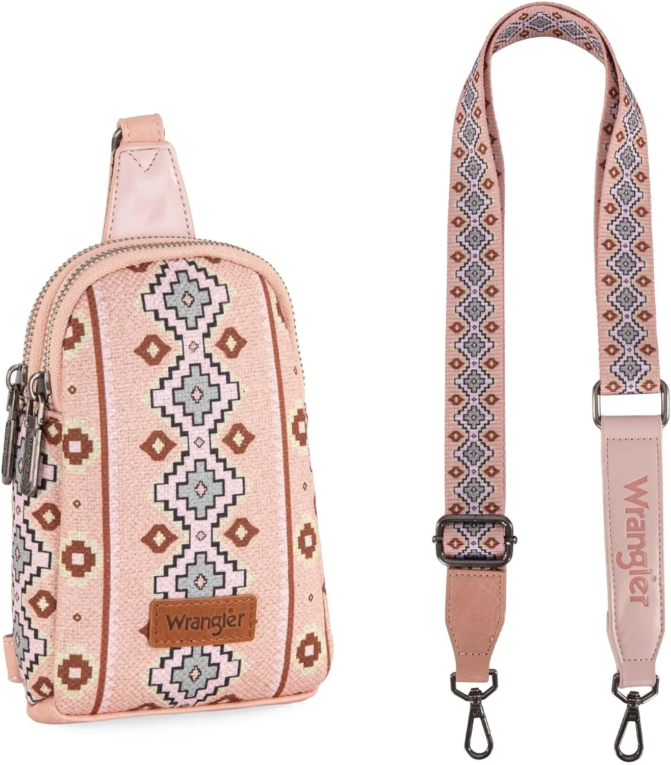 Wrangler Aztec Crossbody Sling Bags for Women Southwestern Print Purse with Detachable Strap