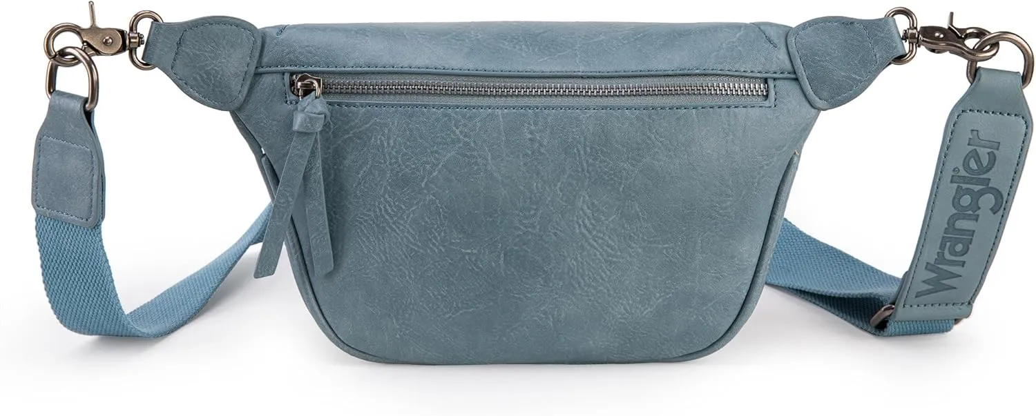Wrangler Large Fanny Packs for Women Waist Bag Travel Belt Bags Crossbody Sling Purse Jean
