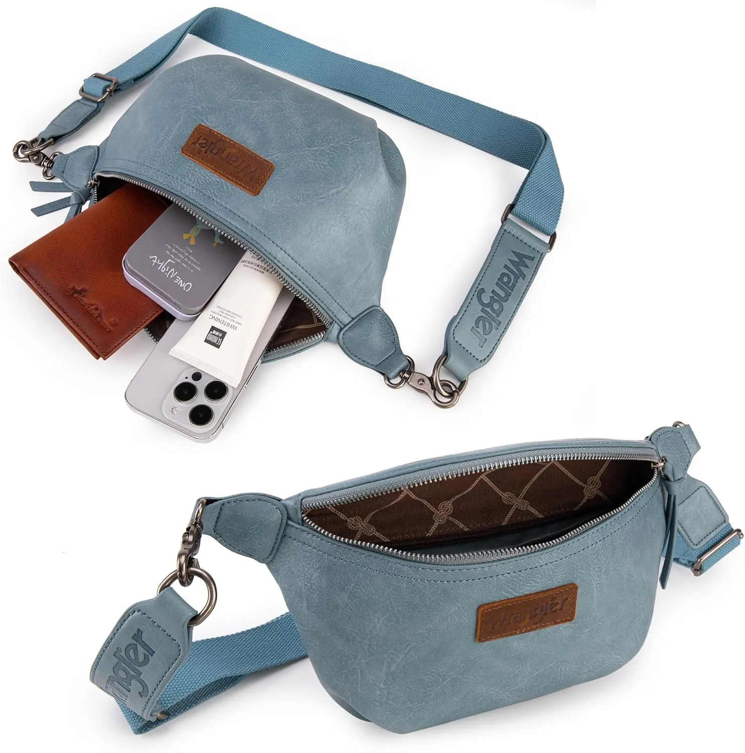 Wrangler Large Fanny Packs for Women Waist Bag Travel Belt Bags Crossbody Sling Purse Jean