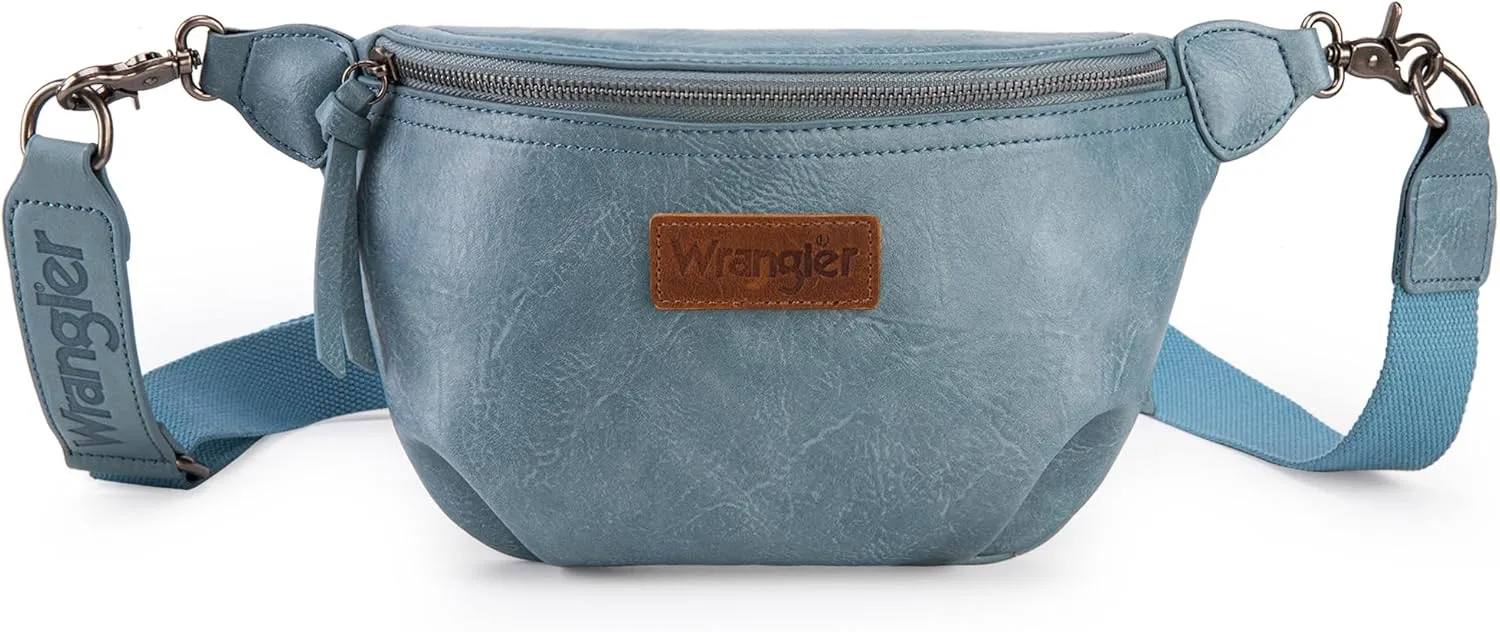 Wrangler Large Fanny Packs for Women Waist Bag Travel Belt Bags Crossbody Sling Purse Jean
