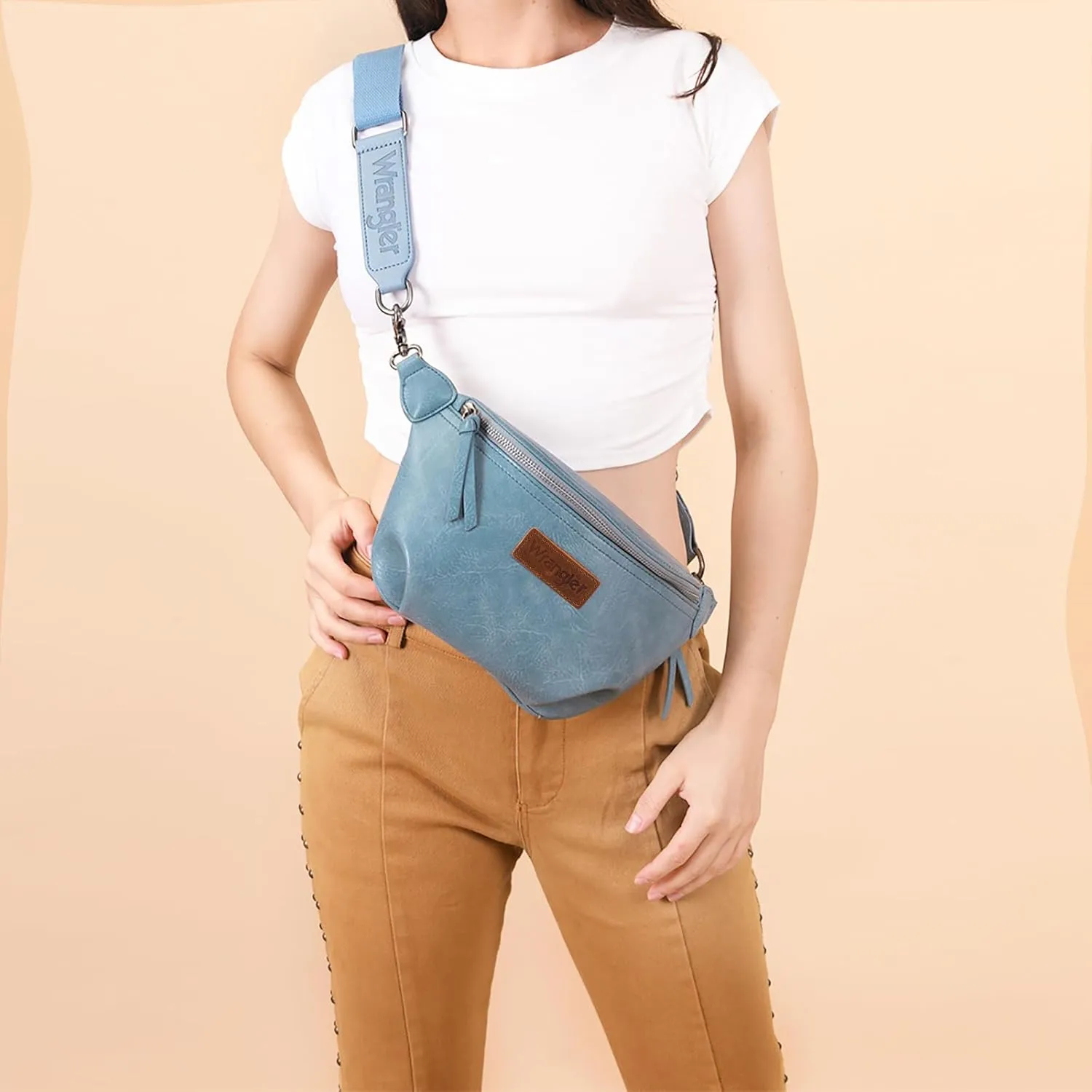 Wrangler Large Fanny Packs for Women Waist Bag Travel Belt Bags Crossbody Sling Purse Jean
