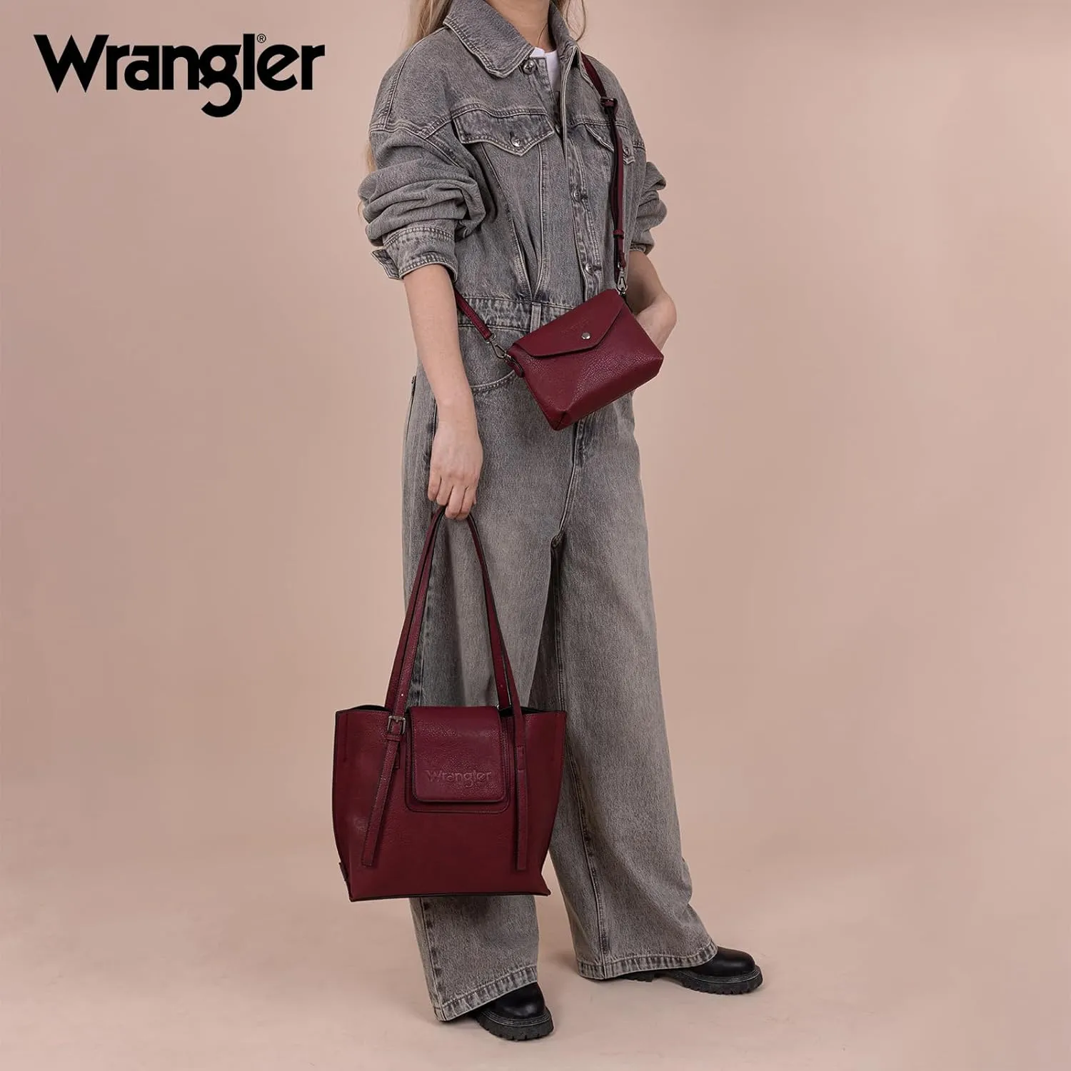 Wrangler Tote Handbags for Women Vegan Leather Shoulder Tote Purse with Small Crossbody Bag