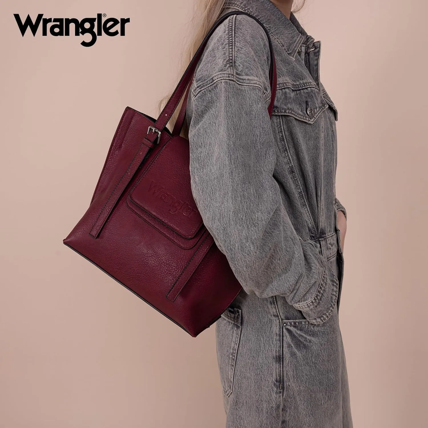 Wrangler Tote Handbags for Women Vegan Leather Shoulder Tote Purse with Small Crossbody Bag