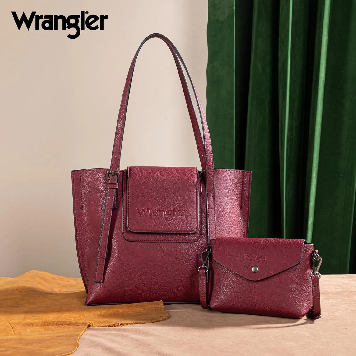 Wrangler Tote Handbags for Women Vegan Leather Shoulder Tote Purse with Small Crossbody Bag