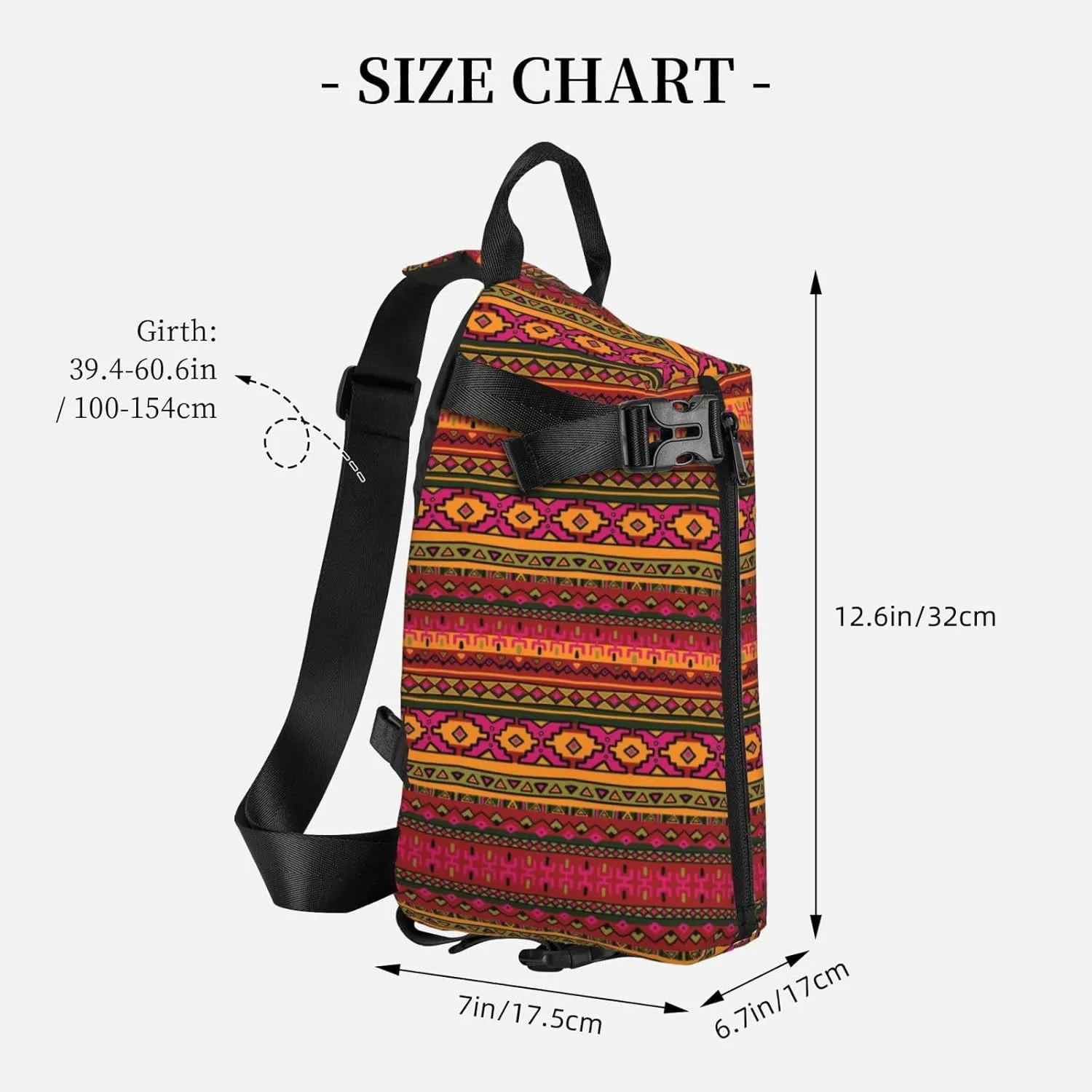 Wurton Mexican Folk Art Boho Print Travel Crossbody Backpack Bag,Lightweight Sling Bag For Travel Unisex