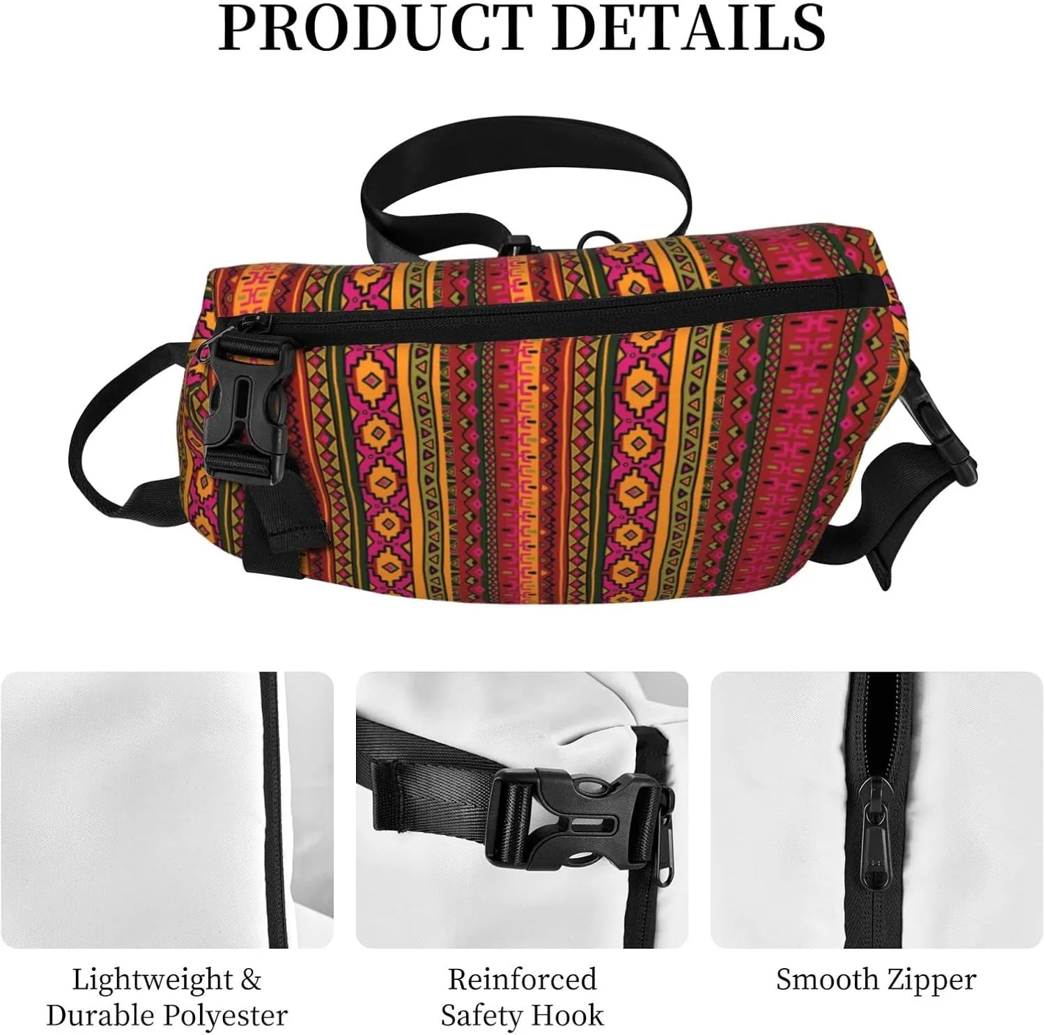Wurton Mexican Folk Art Boho Print Travel Crossbody Backpack Bag,Lightweight Sling Bag For Travel Unisex