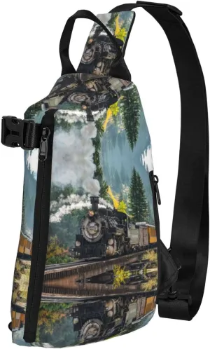 Wurton Steam Train Print Travel Crossbody Backpack Bag,Lightweight Sling Bag For Travel Unisex