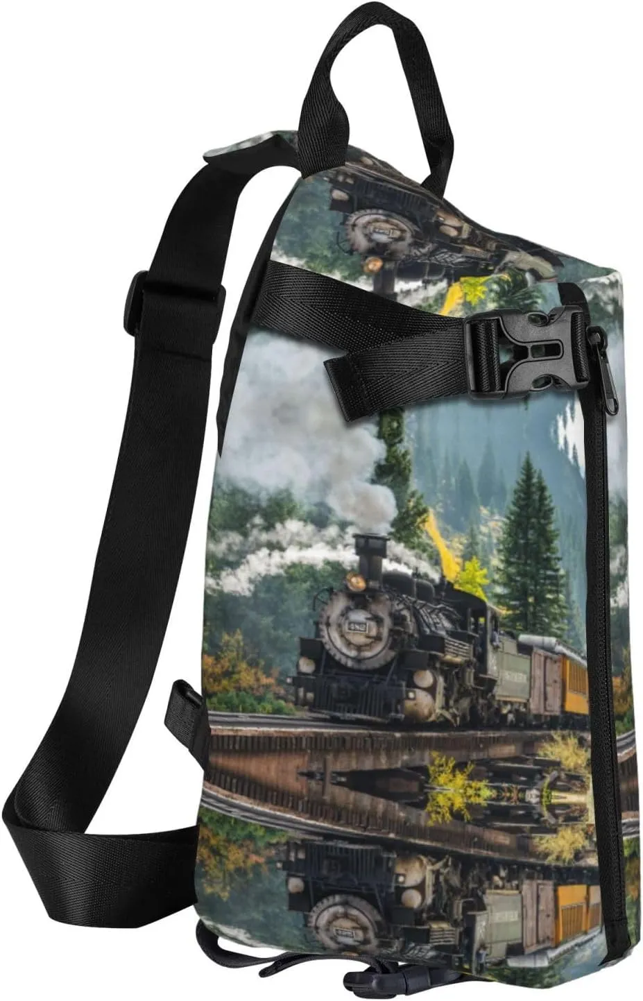 Wurton Steam Train Print Travel Crossbody Backpack Bag,Lightweight Sling Bag For Travel Unisex