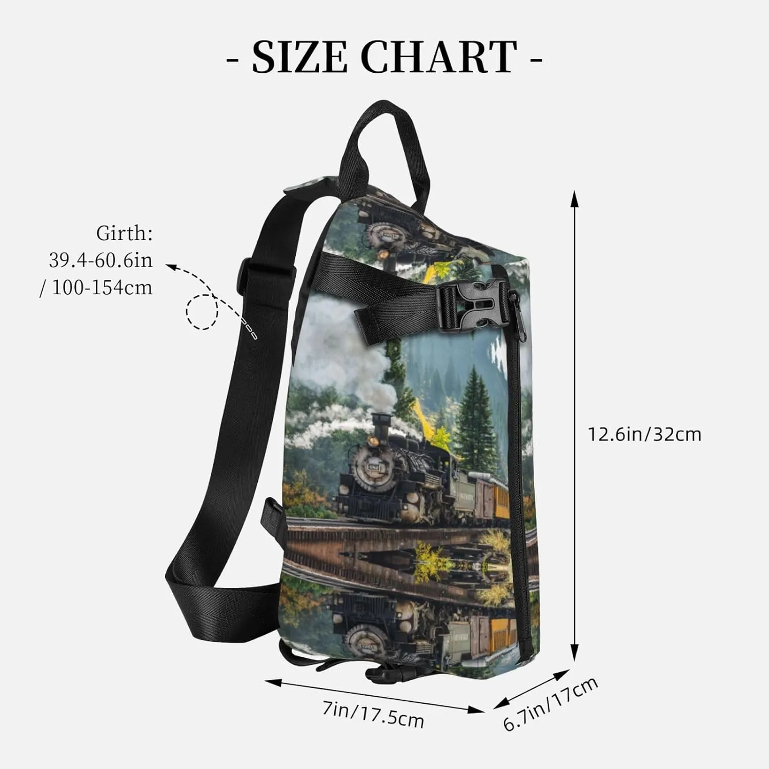 Wurton Steam Train Print Travel Crossbody Backpack Bag,Lightweight Sling Bag For Travel Unisex