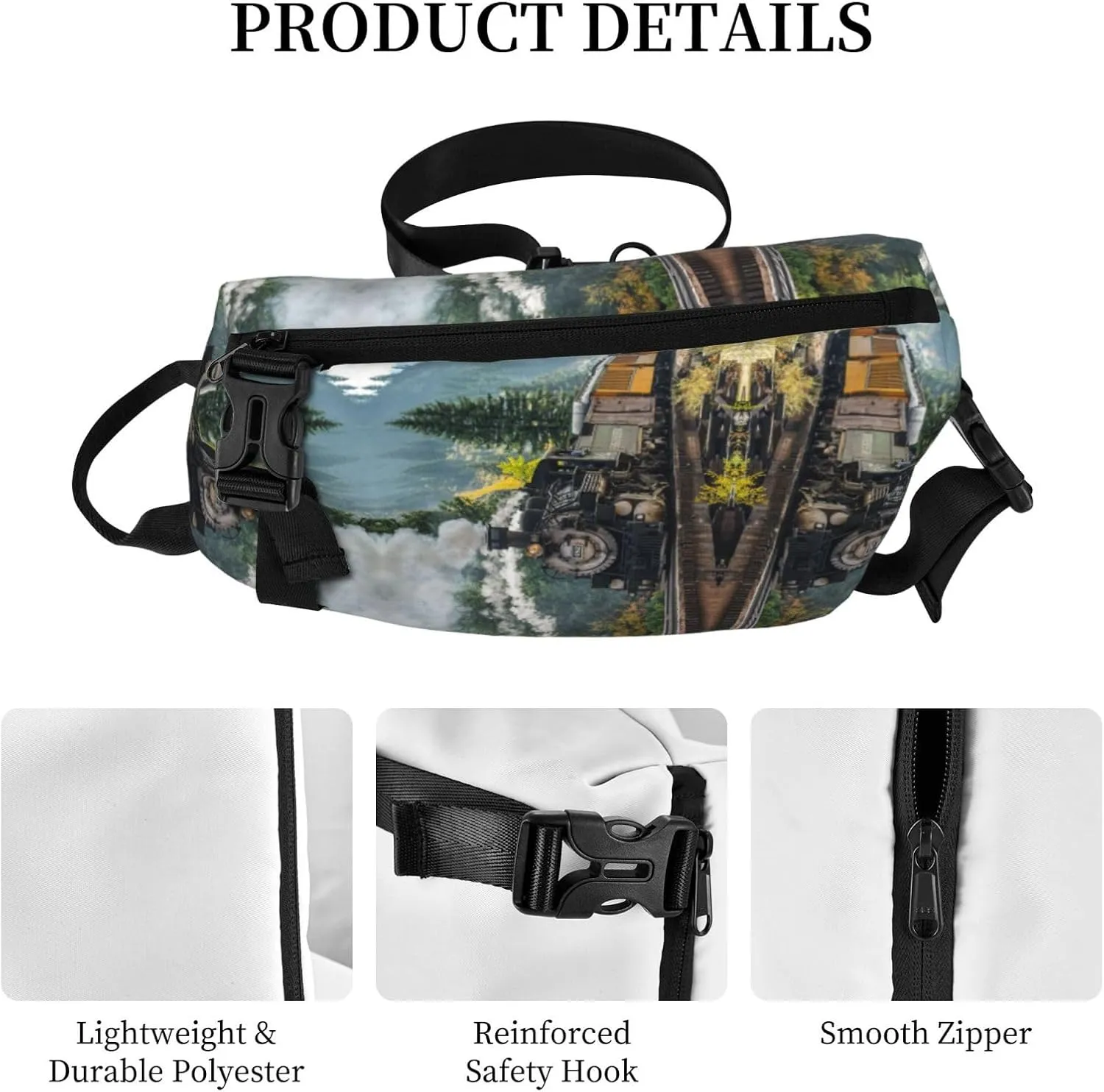 Wurton Steam Train Print Travel Crossbody Backpack Bag,Lightweight Sling Bag For Travel Unisex