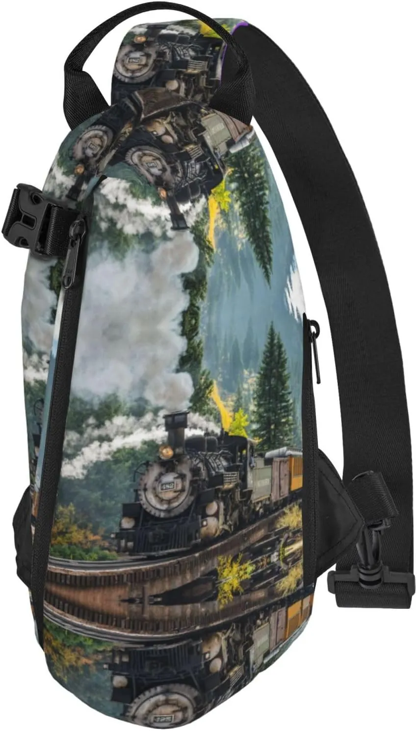 Wurton Steam Train Print Travel Crossbody Backpack Bag,Lightweight Sling Bag For Travel Unisex