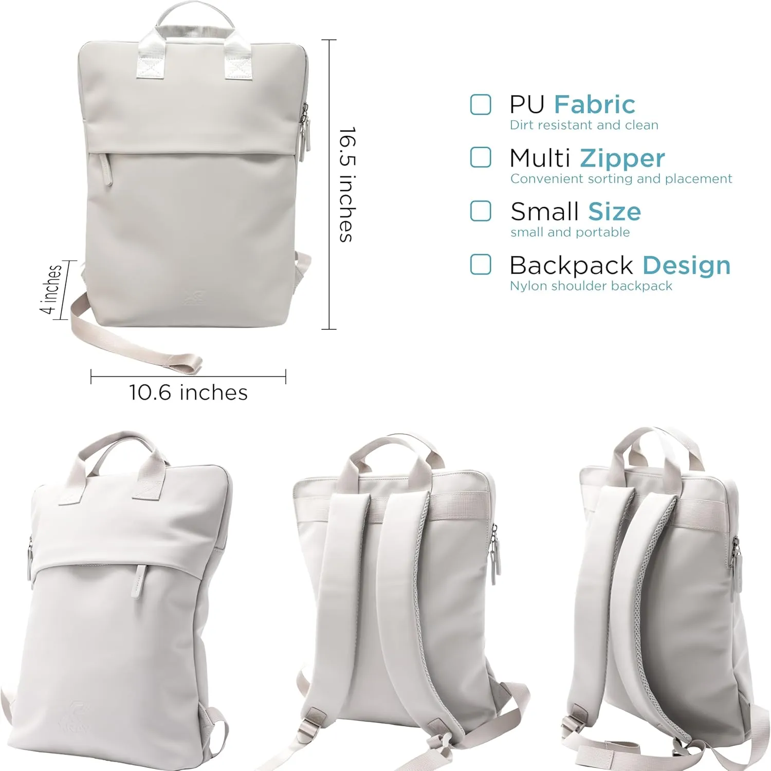 X RAY PU Leather Lightweight Laptop Backpack for Men and Women, Everyday Laptop Bag Capacity Adjustable 17L & Fits 15.6 Inch Screen, Light Grey