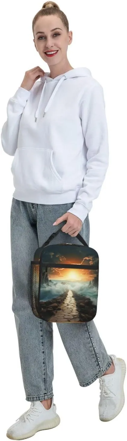 Xzeit Divided Sea Pathway Lunch Bag Insulated Lunch box for Women Men Reusable Lunch Tote Cooler Bag for Office Work