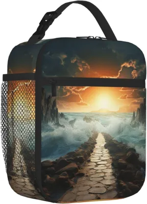Xzeit Divided Sea Pathway Lunch Bag Insulated Lunch box for Women Men Reusable Lunch Tote Cooler Bag for Office Work