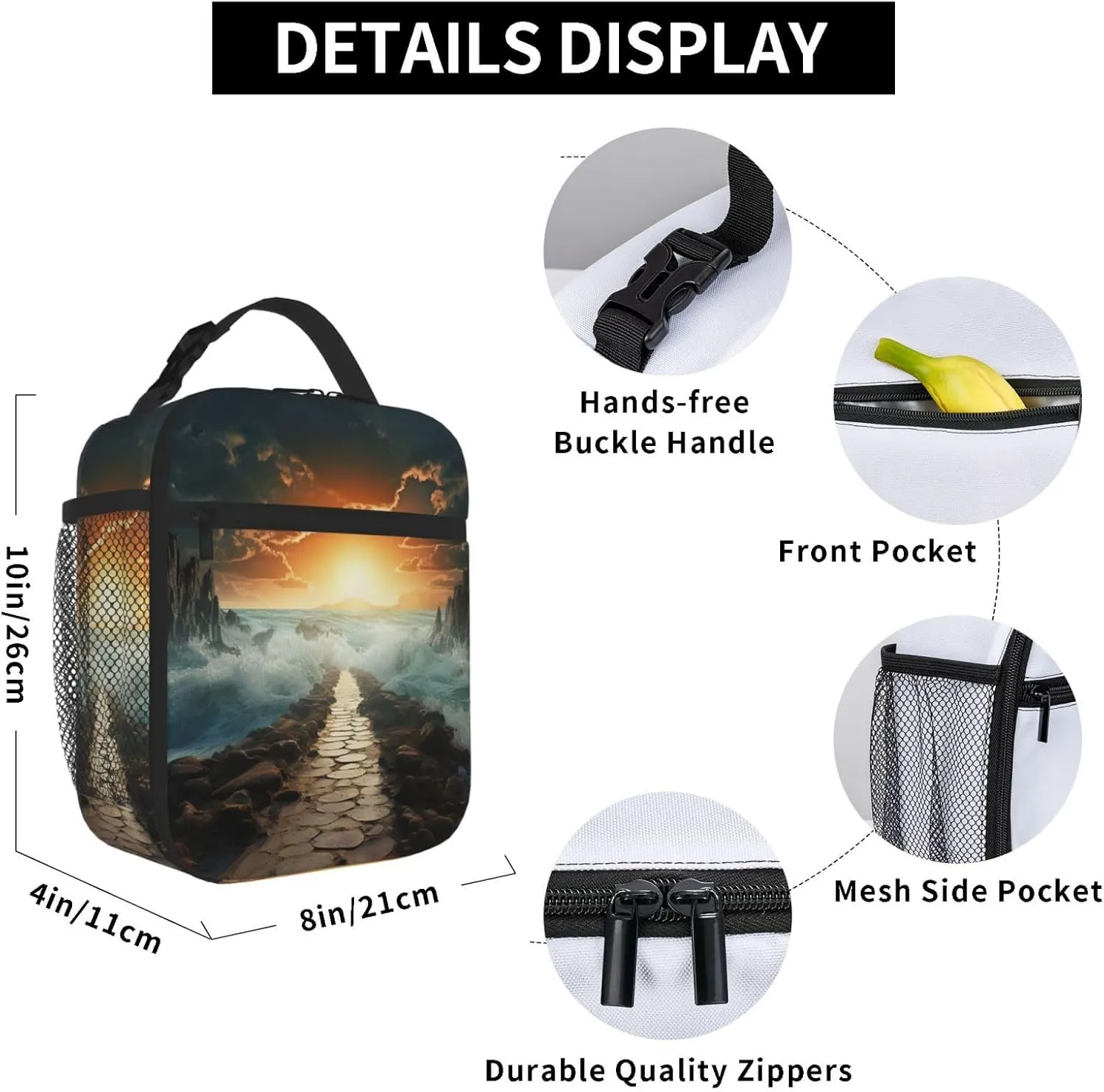 Xzeit Divided Sea Pathway Lunch Bag Insulated Lunch box for Women Men Reusable Lunch Tote Cooler Bag for Office Work