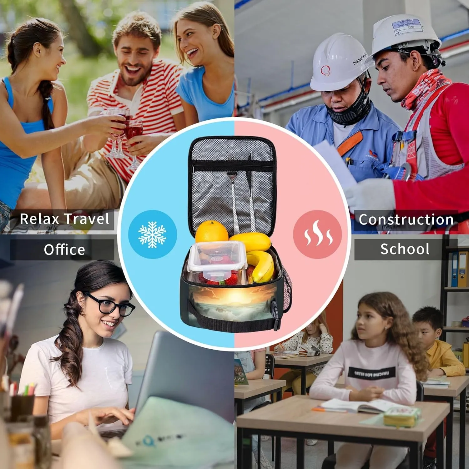 Xzeit Divided Sea Pathway Lunch Bag Insulated Lunch box for Women Men Reusable Lunch Tote Cooler Bag for Office Work