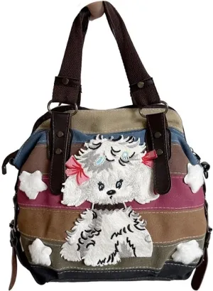 Y2K Cat Vintage Striped Messenger Bag Furry Stars Preppy Y2K Accessories Tote Bag Canvas Shoulder Bag Women