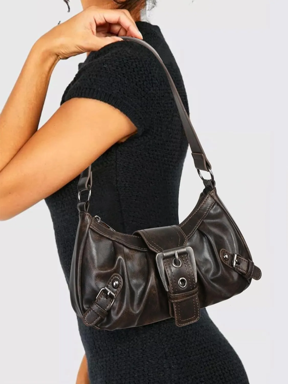 Y2k Crossbody Bag Cute Purse for Women Fashion Shoulder Bag Grunge 2000s Coquette Aesthetic Gothic Vintage Sling Purse (brown)