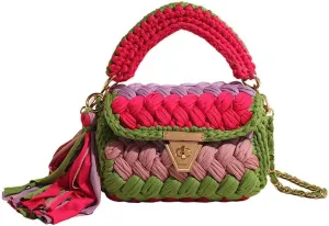 y2k Crossbody Bags for Women, Aesthetic Grunge Shoulder Bag Demure Emo Women Ladies Sling Purse Straw Chic Handbag (Rainbow green)