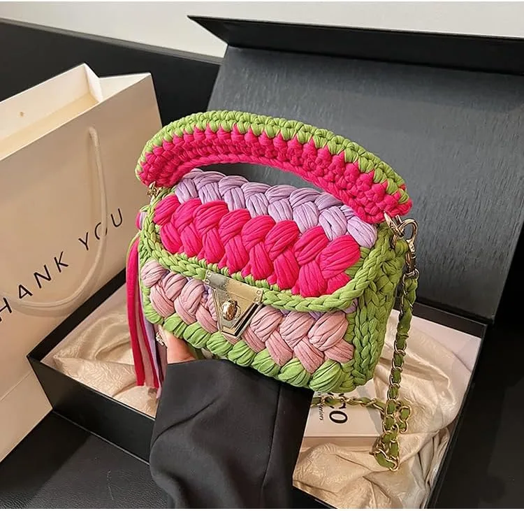y2k Crossbody Bags for Women, Aesthetic Grunge Shoulder Bag Demure Emo Women Ladies Sling Purse Straw Chic Handbag (Rainbow green)