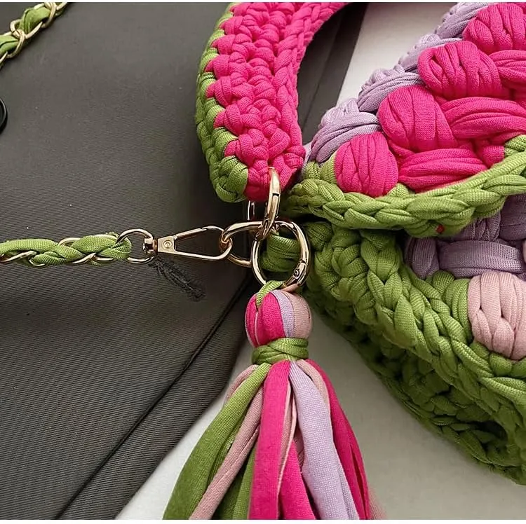 y2k Crossbody Bags for Women, Aesthetic Grunge Shoulder Bag Demure Emo Women Ladies Sling Purse Straw Chic Handbag (Rainbow green)