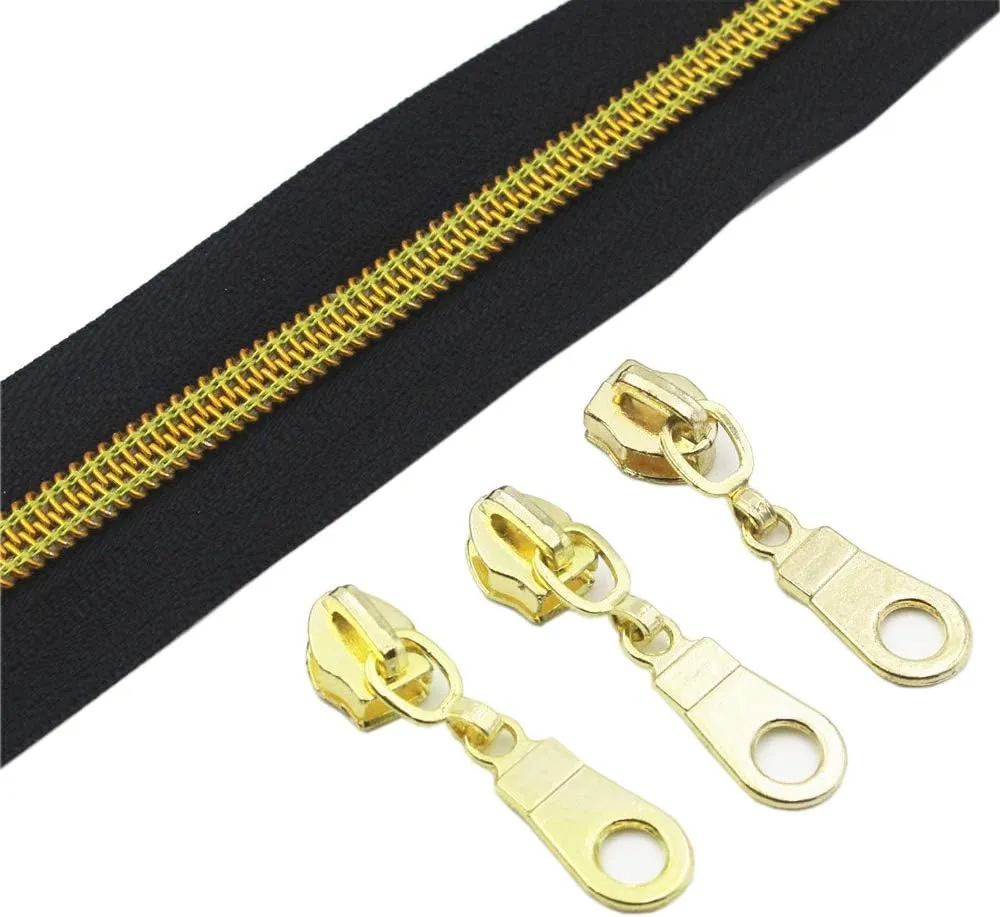 YaHoGa 50PCS #5 Gold Pulls for Nylon Coil Zippers - Gold Zipper Sliders for Luggages, Purses, Bags Bulk