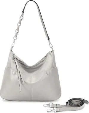 YALUXE Women's Genuine Leather Shoulder Bags Handbags Purses with Front Dual Magnetic Pockets, Detachable Shoulder Straps