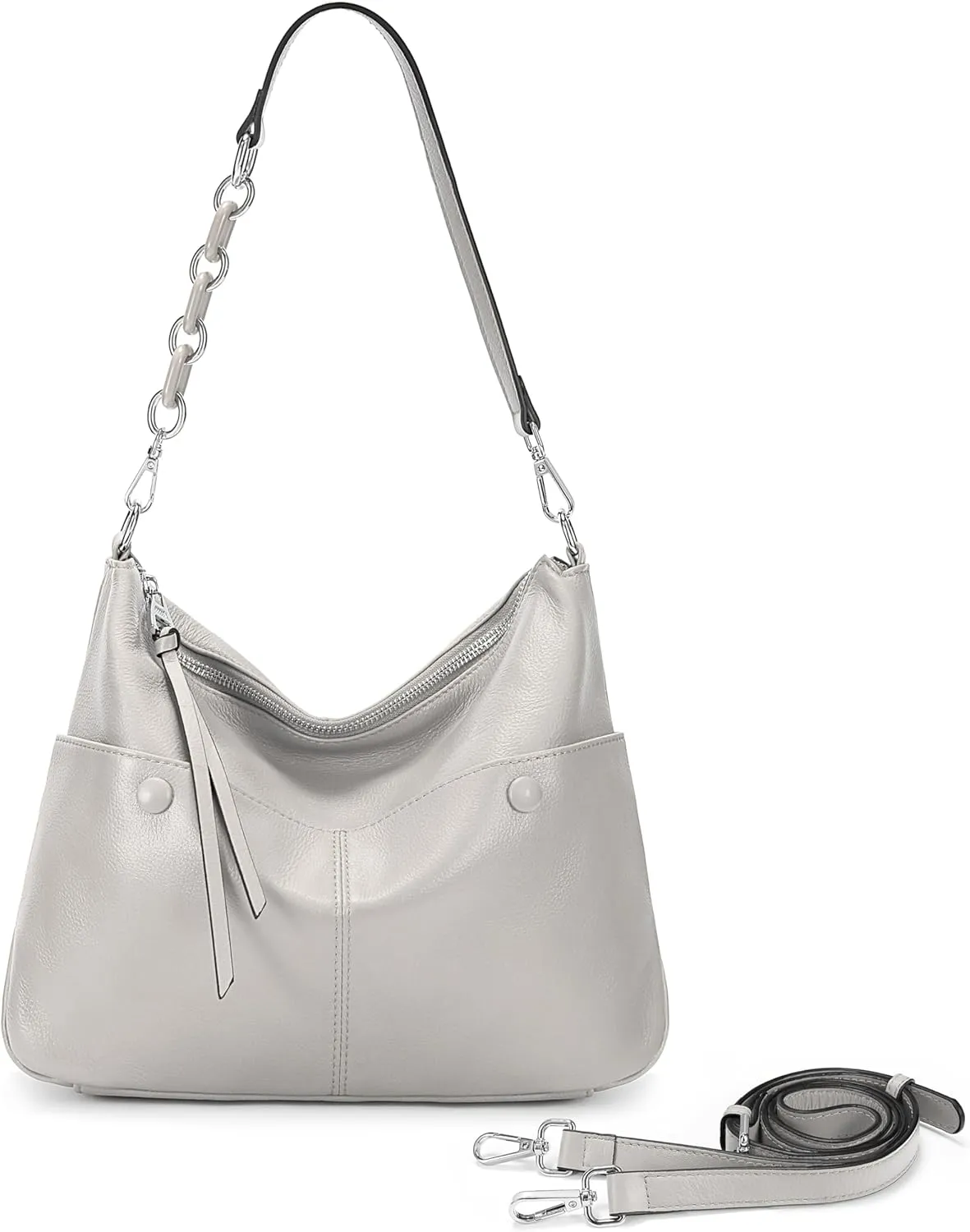 YALUXE Women's Genuine Leather Shoulder Bags Handbags Purses with Front Dual Magnetic Pockets, Detachable Shoulder Straps
