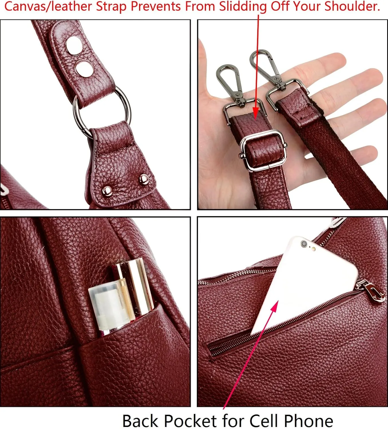 YALUXE Women's Genuine Leather Shoulder Bags Hobo Handbags Purses with Double Zipper Pockets and Crossbody Strap
