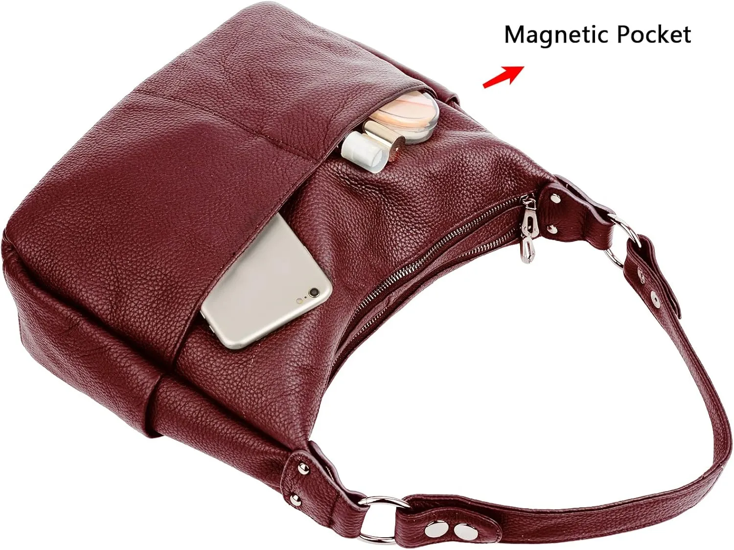YALUXE Women's Genuine Leather Shoulder Bags Hobo Handbags Purses with Double Zipper Pockets and Crossbody Strap