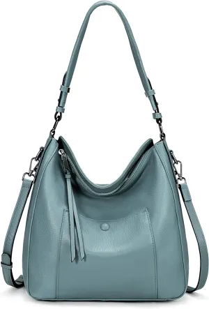 YALUXE Women's Genuine Leather Shoulder Bags Medium Size Handbags Purses with Front Magnetic Pocket, Detachable Dual Straps