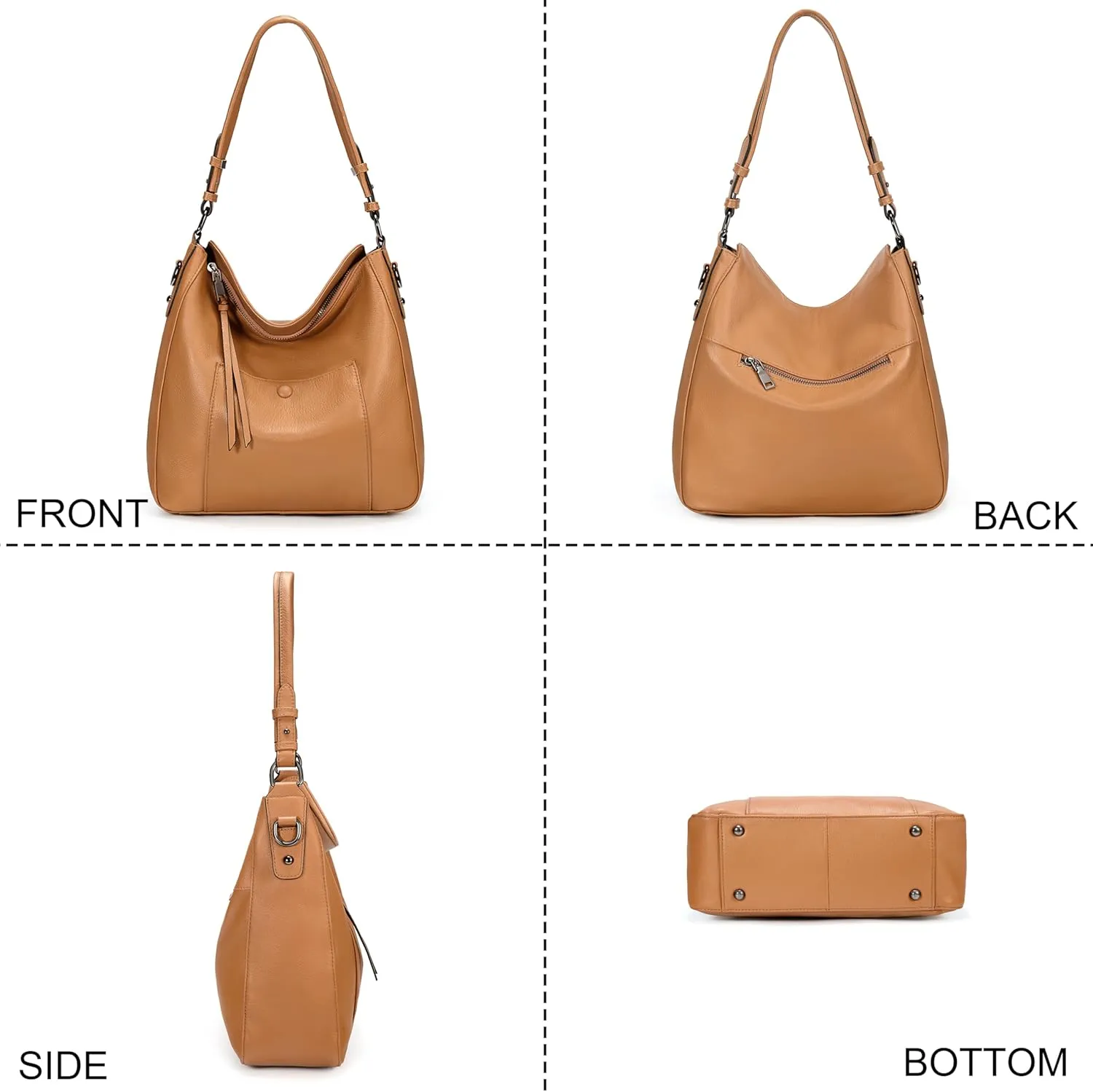 YALUXE Women's Genuine Leather Shoulder Bags Medium Size Handbags Purses with Front Magnetic Pocket, Detachable Dual Straps