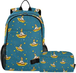 Yellow Submarine Backpack with Lunch Bag, School Travel Backpack for Teens Boys Girls Kids Backpacks Set
