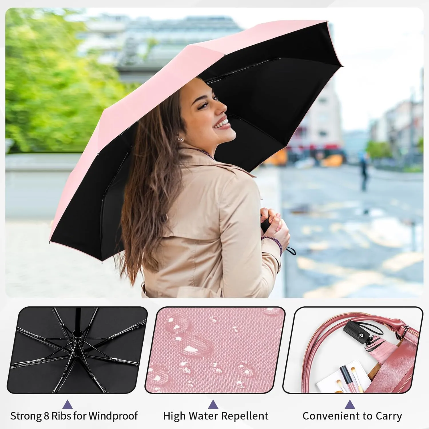 Yoobure Windproof Travel Umbrella, Automatic Umbrellas for Rain - Compact Folding Umbrella with UV Protection, Lightweight Portable Design for Backpack/Walking/Car, Sun & Storm Ready