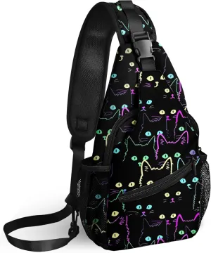 Yrebyou Colorful Cat Sling Bag Travel Crossbody Backpack Shoulder Daypack Hiking chest Pack for Women Lightweight Waterproof Adjustable Outdoor Workout