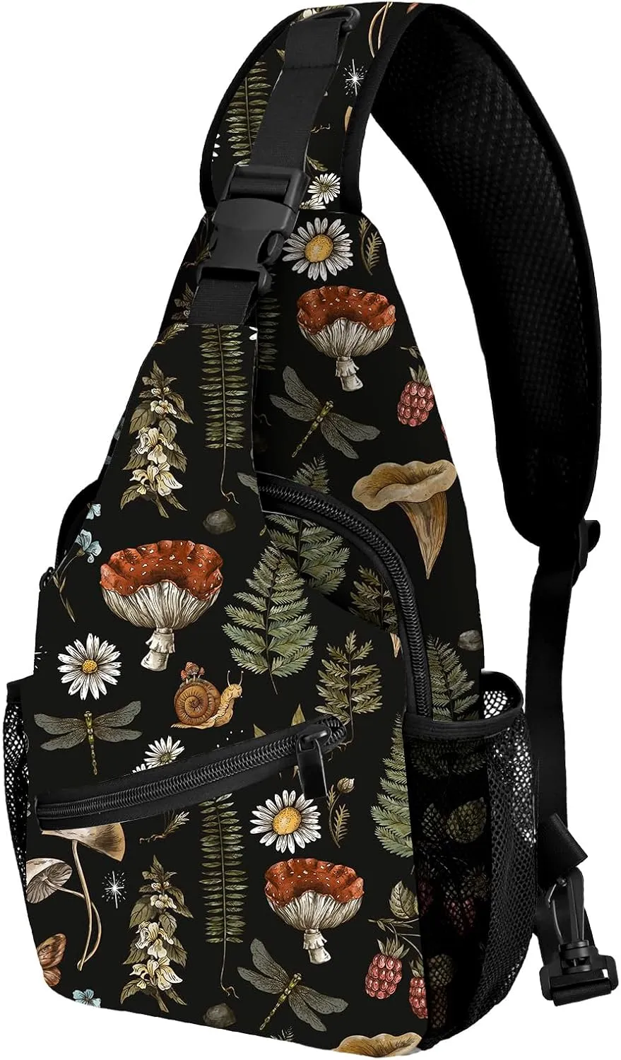 Yrebyou Mushroom Sling Bag Travel Sling Backpack Women Casual Shoulder Daypack Lightweight for Sports Running Cycling Fitness