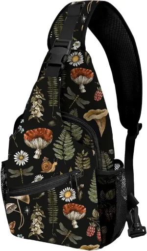Yrebyou Mushroom Sling Bag Travel Sling Backpack Women Casual Shoulder Daypack Lightweight for Sports Running Cycling Fitness
