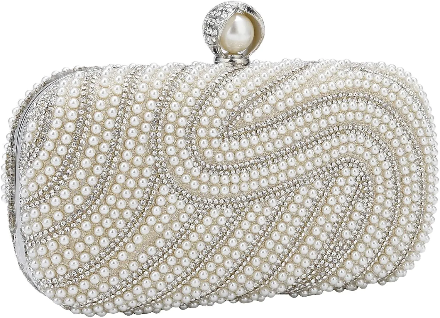 YYW Womens Pearl Clutch Purse Evening Handbags Beaded Bag for Wedding Bride Party with Chain